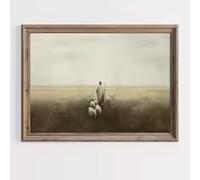 ZHUOYA Tableau sur toile représentant Jésus berger et ses moutons - Art mural chrétien rustique, peinture horizontale minimaliste vintage pour salon (80 x 120 cm/sans cadre)