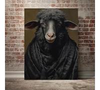 ZHUOYA Tableau sur toile représentant un adorable mouton noir, idéal pour décorer un salon ou une maison de campagne (30 x 50 cm).