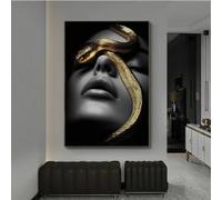 ZHUOYA Tableau sur toile représentant une femme élégante en noir et blanc avec un serpent doré - Affiche murale moderne pour la décoration du salon (70 x 100 cm/Toile tendue sur châssis)