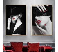 ZHUOYA Tableau sur toile représentant une femme sexy aux lèvres rouges, style mode, décoration murale moderne pour salon (30 x 50 x 2 cm, sans cadre)