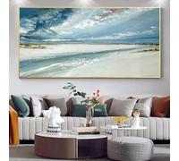 ZHUOYA Très grand tableau à l'huile sur toile représentant un océan bleu, paysage abstrait marin, style bohème moderne, pour une décoration murale de salon (20 x 30 cm/toile tendue sur châssis).