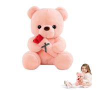 Zhuporn Ours en Peluche, 25cm Ours en Pelche pour La Saint Valentin, Peluch OUS Teddy avec Rose, Our en Peluce Câlin, Petit Ourson Doux pour Anniversaire Noël Saint Valentin
