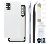 ZHUROUPU Couvercle de Batterie arrière pour Galaxy A71 4G SM-A715F, Couvercle de Panneau arrière en Plastique avec lentille/Courroie de caméra pré-installée (Blanc)