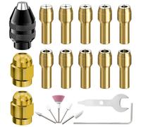 ZHUROUPU Jeu de Pinces de mandrin de perceuse, 17 pièces d'accessoires pour mandrin d'outil Rotatif pour Dremel, Remplacement de Tige de 0,8 à 3,2 mm, écrou métallique en Laiton M8 de 8 mm