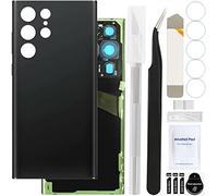 ZHUROUPU pour Samsung pour Galaxy S22 Ultra arrière de Couverture arrière de la Couverture de vitre de la Porte de la Porte de logement avec Objectif et Ruban adhésif (Noir) préinstallé (Noir)