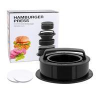 Zhushishunyi Presse à Hamburger 3 en 1, Presse a Burger, Moule a Hamburger Antiadhésif, Ustensiles Barbecue Accessoires de Cuisson Grillades, avec 200 Feuilles de Papier Ciré Burger