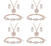 ZHUWE Parure de bijoux pour demoiselle d'honneur pour mariage en or 18 carats ou or rose ou cuivre plaqué argent avec oxyde de zirconium propre, collier, boucles d'oreilles et bracelet pour femme