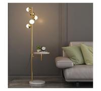 zhuyanbo007 Lampadaire, Lampadaire moderne avec étagère et port de charge, base en marbre et table en bois(Gold)
