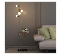 zhuyanbo007 Lampadaire, Lampadaire moderne avec étagère et port de charge, base en marbre et table en bois(Black)