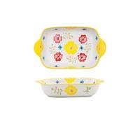zhuyanbo007 Plat de cuisson, Plat à gratin de riz au fromage en céramique rectangulaire, décoré fleurs peintes la main, for four micro-ondes. Bol spécial(Yellow)
