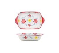 zhuyanbo007 Plat de cuisson, Plat à gratin de riz au fromage en céramique rectangulaire, décoré fleurs peintes la main, for four micro-ondes. Bol spécial(Red)