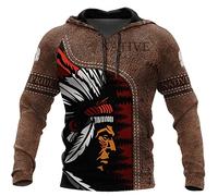 Zhuzhugege Sweats à Capuche imprimés en 3D pour Hommes de Style Ethnique Indien amérindien imprimé à Manches Longues Sweat-Shirt avec Poche