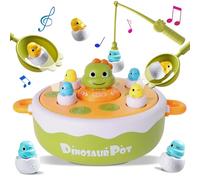 Zhwidnerso 4 en 1 Peche a La Ligne Enfant, Pop Up Jouets de Dinosaures, Jeux Peche a La Ligne Musical, Tic Tac Toe, Bowling Jouet, Jeu Educatif Jouet Cadeau pour Garcon Fille 3 4 5 6 Ans