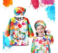 ZHXGO Blouse de Peinture de Enfant de Bricolage Réglable, Tablier de Peinture Imperméable Réutilisable, Tablier de l'École avec Manches Longues Poche Chapeau pour 4-6 Ans Garçon Fille