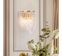 zhxinashu Applique Murale Doré Cristal, Applique Vintage Pour Chambre | Applique Murale Moderne avec Pampilles, Ampoule E14 Non Fournie, Luminaire Intérieur pour Salon, Couloir, Salle à Manger