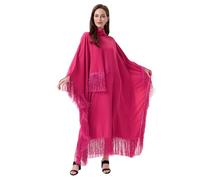 zhxinashu Robe Longue à Franges Élégante pour Femmes, Kaftan à Col Montant Décontractée, Robe ample à Manches Batwing, Robe Floue Longue pour Vacances, Fêtes et Vie Quotidienne(Rose Rouge)