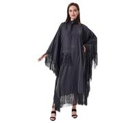 zhxinashu Robe Longue à Franges Élégante pour Femmes, Kaftan à Col Montant Décontractée, Robe ample à Manches Batwing, Robe Floue Longue pour Vacances, Fêtes et Vie Quotidienne(Noir)