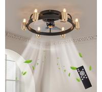 zhxinashu Ventilateur Plafond Industriel Rétro E27 avec Télécommande, Luminaires Intérieur Ventilateur Plafond Réversible 6 Vitesses avec 3 Pales pour Chambre, Salon, Salle à manger (Or)