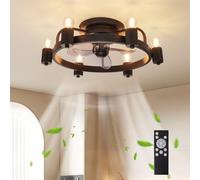 zhxinashu Ventilateur Plafond Industriel Rétro E27 avec Télécommande, Luminaires Intérieur Ventilateur Plafond Réversible 6 Vitesses avec 3 Pales pour Chambre, Salon, Salle à manger (Noir)