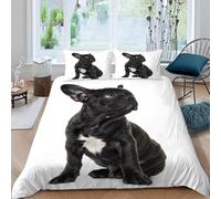 ZhYaDoN Bouledogue Français Housse de Couette 200x200 Chien Animal Hypoallergique Microfibre Parure de lit 2 Personnes Adultes Enfants 3 pièces avec Fermeture Éclair et 2 Taies d'oreiller