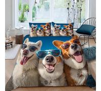 ZhYaDoN Parure de lit Welsh Corgi Chien Housse de Couette 240x260 2 Personnes 3D Kawaii Animaux avec Fermeture Éclair Garcon Fille Microfibre Ensemble de Literie avec 2 Taies d'oreiller 50x75