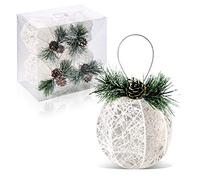 ZHYI Lot de 4 Boules de Noël en rotin Blanc avec Fil de pin