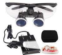 ZHZWwansuGE Loupe Binoculaire Dentaire, Grossissement 2,5X/3,5X, avec Lampe Frontale 5W + Filtre, Distance De Travail 320-420mm, Loupe Frontale pour Laboratoire Dentaire Black-2.5X