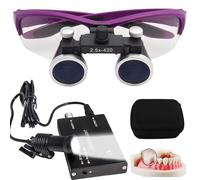 ZHZWwansuGE Loupe Binoculaire Dentaire, Grossissement 2,5X/3,5X, avec Lampe Frontale 5W + Filtre, Distance De Travail 320-420mm, Loupe Frontale pour Laboratoire Dentaire Purple-2.5X