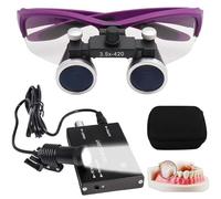 ZHZWwansuGE Loupe Binoculaire Dentaire, Grossissement 2,5X/3,5X, avec Lampe Frontale 5W + Filtre, Distance De Travail 320-420mm, Loupe Frontale pour Laboratoire Dentaire Purple-3.5X