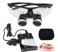 ZHZWwansuGE Loupe Binoculaire Dentaire, Grossissement 2,5X/3,5X, avec Lampe Frontale 5W + Filtre, Distance De Travail 320-420mm, Loupe Frontale pour Laboratoire Dentaire Blue-3.5X