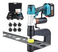 ZHZWwansuGE Poinçonneuse Électro-Hydraulique, Outil De Poinçonnage Portable, Profondeur De Col De Cygne : 75mm, avec 6 Matrices (Φ16-32mm), pour Tôle De Fer De 1,5mm D'Épaisseur, avec 2 Batteries