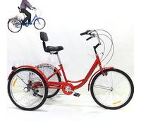 ZHZWwansuGE Tricycle Adulte 24 Pouces, avec Panier De Courses, 7 Vitesses | Charge Maximale 130 Kg | Double Frein, Siège avec Dossier, Idéal pour Faire Les Courses, Se Promener Ou Pique-Niquer Red