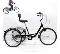 ZHZWwansuGE Tricycle Adulte 24 Pouces, avec Panier De Courses, 7 Vitesses | Charge Maximale 130 Kg | Double Frein, Siège avec Dossier, Idéal pour Faire Les Courses, Se Promener Ou Pique-Niquer Black