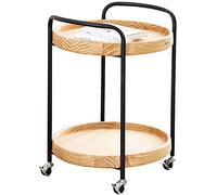 ZHZXBDGQ Chariot à roulettes à 2 niveaux avec structure en métal, chariot à usage général en pin, table basse avec chariot rond, chariot de service avec poignée, pour cuisine, salle de bain, bureau