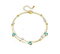 ZIAFRPN Acier Inoxydable Coeur Coloré Amour Perle DoubleLayer Bracelet De Cheville pour Femmes Mode Pied Chaîne Bijoux Cadeau de Noël