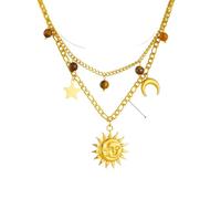 ZIAFRPN Acier Inoxydable Golden Moon Star Sun Pendentif Double-Couche Collier pour Femmes Mode Cou Chaîne Bijoux Cadeau de Noël
