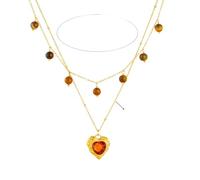ZIAFRPN Acier Inoxydable Maillard Brown Coeur Zircon Pendentif Double-Couche Collier Femmes Mode Cou Chaîne Bijoux Cadeau