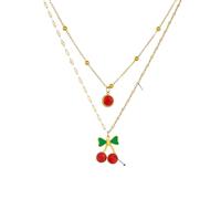 ZIAFRPN Acier Inoxydable Mode Rouge Turquoise Cerise Double-Couche Collier pour Femmes Fille Tendance Cou Chaîne Bijoux Cadeau