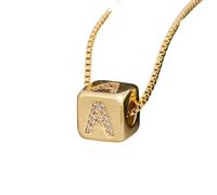 ZIAFRPN Alphabet Lettre Collier Longue chaîne plaqué Or Cube breloque Pendentif Femmes Initiale nom de Famille Bijoux Cadeau