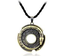 ZIAFRPN Assassin's Creed Collier avec pendentif rond avec amulette du zodiaque Finition bronze antique Cordon tressé noir 4,4 x 4,5 cm