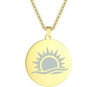 ZIAFRPN bijoux Sunshine Collier pour femmes Hommes Rayons de soleil Pièce de monnaie Pendentif gravé lever du soleil Charm Chaîne Bijoux Cadeau cadeau