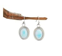 ZIAFRPN Boucles d’Oreilles élégantes ovales en Pierre Blanche Bleu Personnalité Vintage Personnalité argentée Couleur Sculpture Motif Boucles d’Oreilles pour Femmes Bijoux