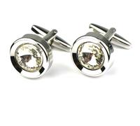 ZIAFRPN Boutons de Manchette, Cristal Blanc, Pierre Semi-précieuse, Pierre Satellite Ronde, Clous de Manches, Boutons de Chemise française