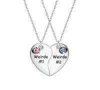 ZIAFRPN Breloque en Cristal Weirdo 1 Weirdo 2 Coeur Pendentif Collier en Acier Inoxydable Meilleurs Amis sœurs Couple Colliers Bijoux