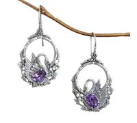 ZIAFRPN Charme de Luxe Couleur Argent Rond Cygne Violet Pierre Boucles d’Oreilles pour Femmes Mode géométrie fiançailles Boucles d’Oreilles de Mariage