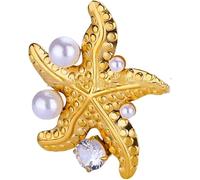 ZIAFRPN Circón Azul Estrella de Mar Anillos Abiertos Para Las Mujeres Color Dorado Imitación Anillo Perla Fiesta De Boda Verano Joyería De Playa G Regalos De Moda