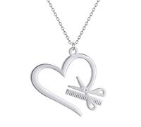 ZIAFRPN Ciseaux de barbier à la Mode Peigne Clavicule Tour de Cou Acier Inoxydable Coeur Pendentif chaînes Collier pour Femmes Hommes Délicat Art Ligne Cadeau