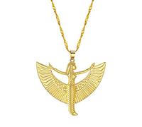 ZIAFRPN Collier avec pendentif aile de la déesse égyptienne Isis - En acier inoxydable plaqué or - Chaîne de 45 cm - Thème mythologie antique - Design détaillé des ailes