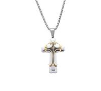 ZIAFRPN Collier avec pendentif croix bicolore en acier inoxydable pour homme, motif byzantin argenté et doré, chaîne 60 cm, crucifix 65 x 40 mm