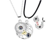 ZIAFRPN Collier de Projection de Mode 100 Langues Je t’Aime Projection Soleil Lune Pendentif de Couple Meilleurs Amis Cadeaux Cadeaux